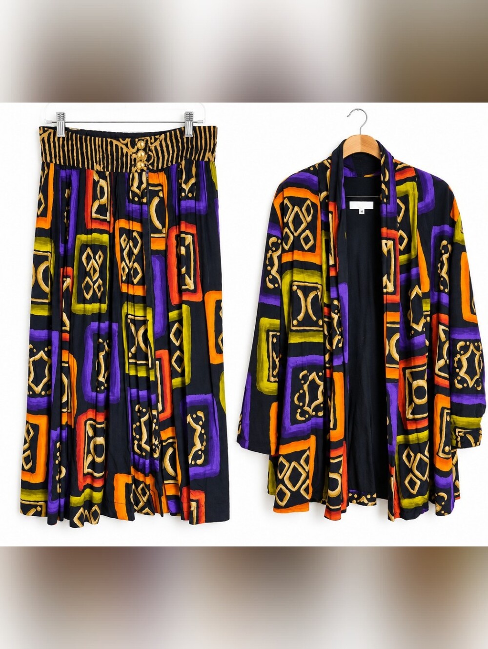 Platinum By Dorothy Schoelen 2 Piece Set Jacket W/ Midi Skirt Colorful Y2k 90s